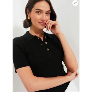 NWOT Tuckernuck Black Olivia Rib Knit Polo small $100 E8